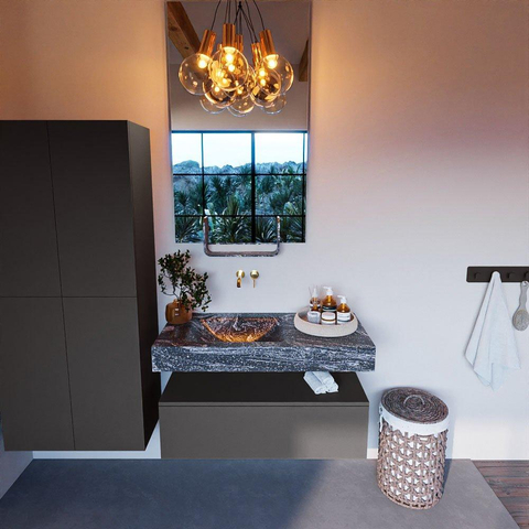 Mondiaz ALAN-DLUX Ensemble de meuble - 100cm - meuble Dark grey mat - 1 tiroir - Lavabo Cloud Lava suspendu - vasque Gauche - 0 trous de robinet SW808264