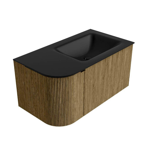 Mondiaz KURVE Ensemble de meuble de salle de bains - 85x46x40cm - 1 tiroir - 1 porte - lavabo solid surface - à droite - 1 trou de robinet - Dusk SW1415088