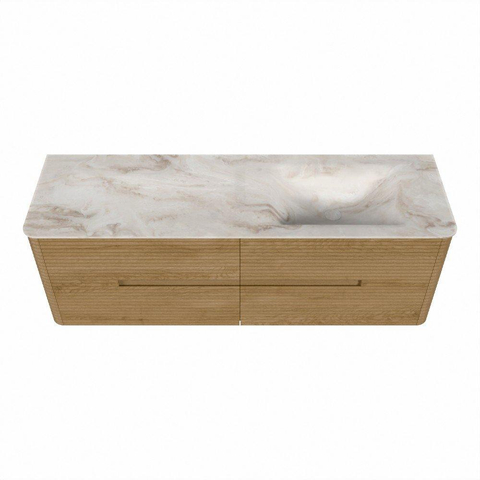 Mondiaz CIRO-DLUX Badkamermeubelset - 150x45x50cm - Solid surface wastafel Frappe - 1 wasbak Rechts - zonder kraangaten - 4 lades - Oak SW1530882