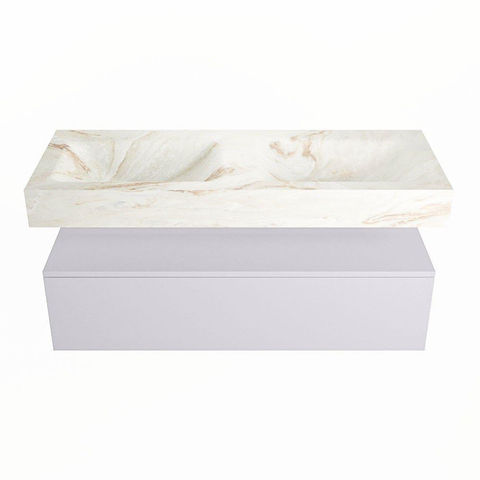 Mondiaz ALAN-DLUX Ensemble de meuble - 120cm - meuble Cale mat - 1 tiroir - Lavabo Cloud Frappe suspendu - vasque Gauche et droite - 2 trous de robinet SW804711