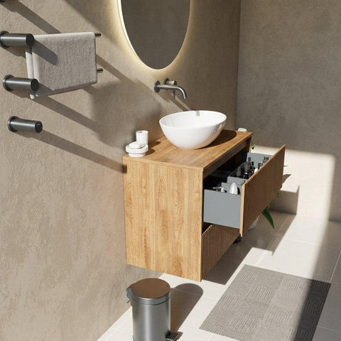 Saniclass Holz Atelier Badkamermeubelset - 80x45x62cm - houten topblad - zonder kraangat - 2 lades - mat eiken natural (hout) SW1436750