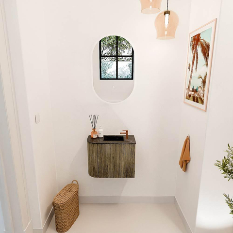 Mondiaz JOYA-DLUX 51.6cm toiletmeubel - ronding links kleur Dusk - Wastafel FAYE positie Rechts 1 kraangat kleur Lava. SW1423254