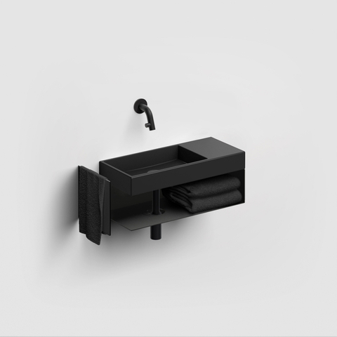 Clou Mini Wash Me fontein 45x19cm zonder kraangat en plug kranenbank rechts Keramiek Zwart mat SW9314