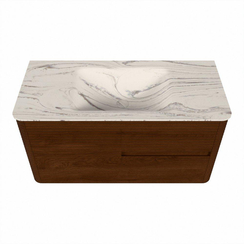 Mondiaz CIRO-DLUX Badkamermeubelset - 100x45x50cm - Solid surface wastafel Nata - 1 wasbak Midden - 1 kraangat - 2 lades - Ruby SW1532063