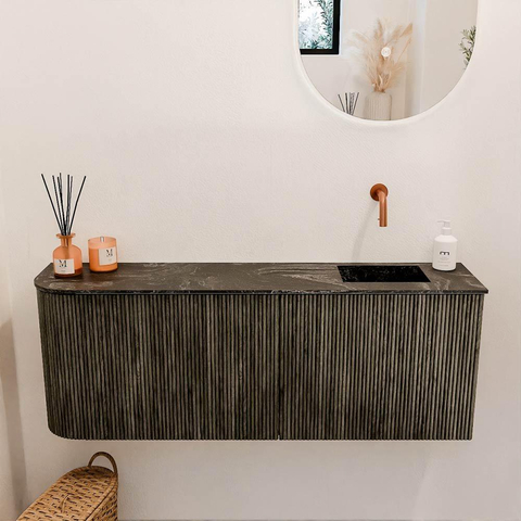 Mondiaz JOYA-DLUX 111.6cm toiletmeubel - ronding links kleur Shadow - Wastafel FAYE positie Rechts Zonder kraangat kleur Lava. SW1422889