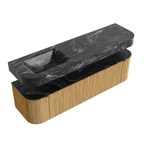 MONDIAZ THOR-DLUX 170cm badmeubel ronding links + rechts kleur Oak met 1 lade en 2 deuren. Vrijhangende wastafel CLOUD Links zonder kraangat kleur Lava. SW1465460