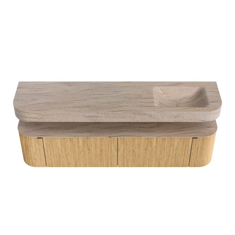 MONDIAZ THOR-DLUX Meuble de salle de bains - 190cm - arrondi gauche + droite - couleur Oak - 2 tiroirs et 2 portes - Vasque suspendue CLOUD Droite 1 trou de robinet - couleur Saba SW1466657