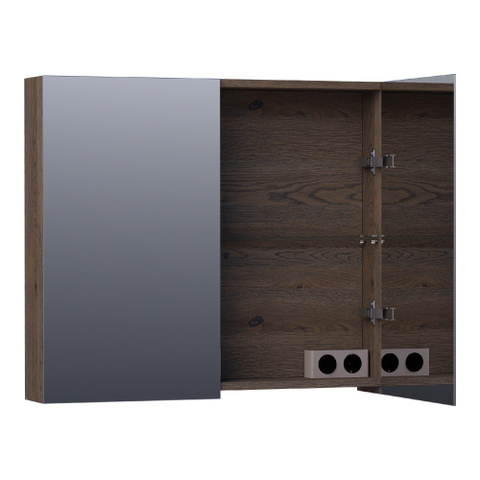 BRAUER Impress armoire de toilette - 80x70x15cm - sans éclairage - 2 portes miroir double face - chêne à lamelles noir SW393065