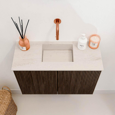 Mondiaz JOYA-DLUX Meuble de salle de bains 60cm - couleur Walnut - Vasque FAYE position Milieu Sans trou de robinet couleur Meli. SW1424390