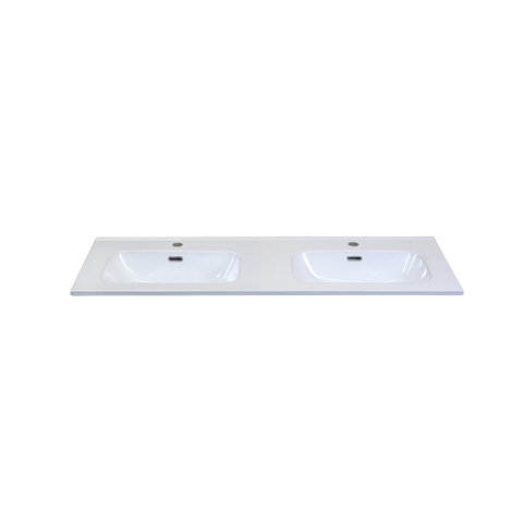 H&R Badmeubelen Cover Wastafel - 121x46.5x1.8cm - 2 kraangaten - 2 wasbakken - keramiek wit SW533008