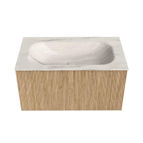 MONDIAZ KURVE-DLUX 80cm badmeubel kleur Oak met 1 lade en 0 deuren. Wastafel BIG SMALL Midden zonder kraangat Meli. SW1431575