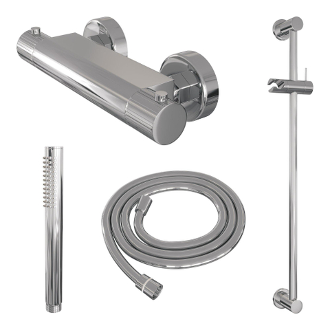 BRAUER Stripe Mitigeur thermostatique douche en applique - SET 01 - barre coulissante - douchette à main - flexible de douche - chrome SW1434722