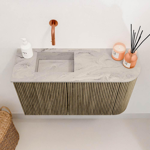 Mondiaz JOYA-DLUX 71.6cm toiletmeubel - ronding rechts kleur Dusk - Wastafel FAYE positie Links Zonder kraangat kleur Glace. SW1423178