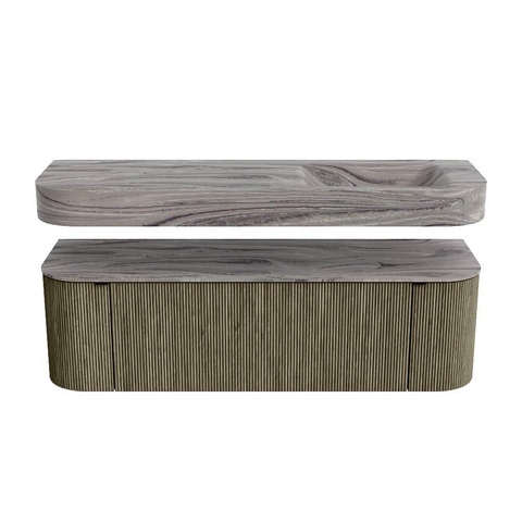 MONDIAZ THOR-DLUX 150cm badmeubel ronding links + rechts kleur Shadow met 1 lade en 2 deuren. Vrijhangende wastafel CLOUD Rechts 1 kraangat kleur Sombra. SW1464934
