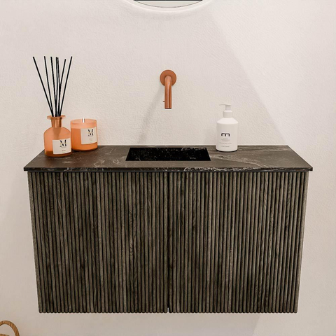 Mondiaz JOYA-DLUX Meuble de salle de bains - 70cm - couleur Shadow - Vasque FAYE position Milieu Sans trou de robinet couleur Lava SW1422849