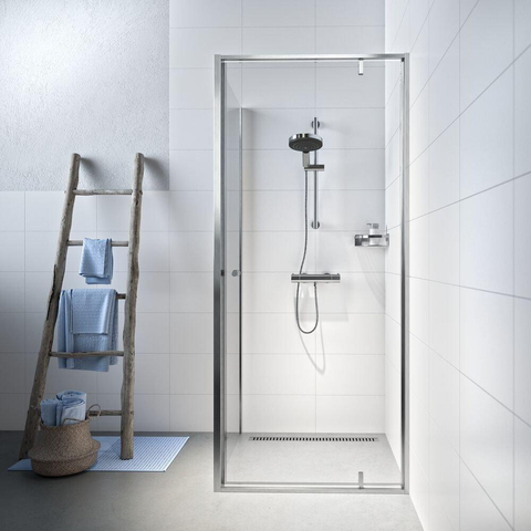 Sealskin Contour porte pivotante avec paroi latérale 90x90 cm, 200 cm de haut, inox, verre de sécurité clair 6 mm SW296199