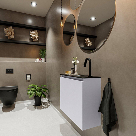 MONDIAZ TURE Toiletmeubel 60x23x50cm met 1 kraangaten 2 deuren cale mat Wastafel Eden rechts Solid Surface Zwart SW475476