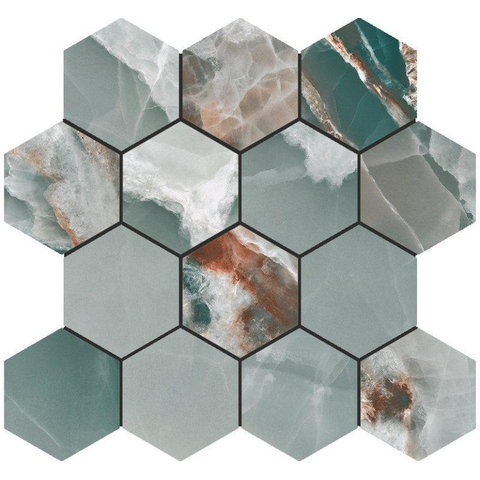 Terravito Sorella Mozaïektegel - 27x29cm - hexagon - 9mm - Turquoise glans SW878869