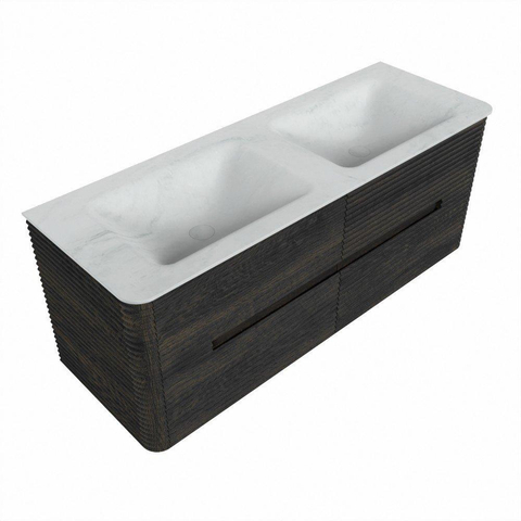 Mondiaz CIRO-DLUX Badkamermeubelset - 130x45x50cm - Solid surface wastafel Opalo - 2 wasbak Dubbel - 2 kraangaten - 4 lades - Shadow SW1532458