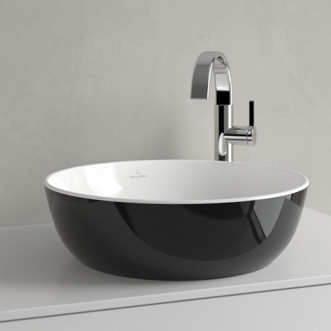 Villeroy & Boch Artis opzet wastafel - 43cm - zonder kraangat c plus - Coal Black (glans zwart) SW68817