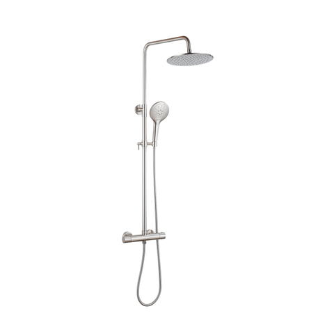 Fortifura Calvi Regendoucheset - thermostatisch - 30cm - hoofddouche - metalen slang - ronde handdouche - PVD - geborsteld RVS SW1204431