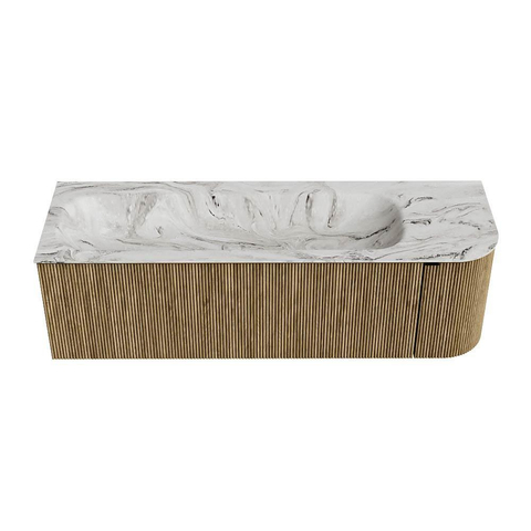 Mondiaz KURVE-DLUX Ensemble meuble de salle de bains - 145x46x40cm - 1 tiroir - 1 porte - lavabo solid surface - gauche - 2 trous de robinet - Dusk SW1415506
