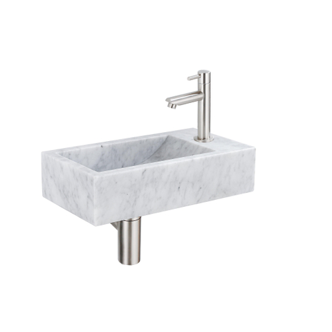 Saniclass Fuente pack lave-mains – rectangulaire – 40 x 22 x 10 cm – pierre naturelle blanche – robinet inox SW1111496