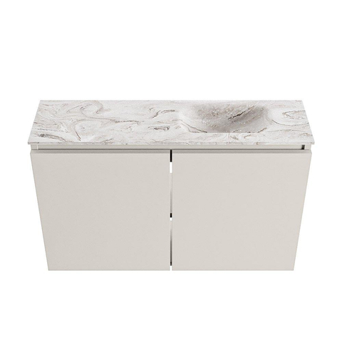 MONDIAZ TURE-DLUX Meuble de toilettes 80 cm Linen. EDEN lavabo Glace position à droite. Avec 1 trou de robinet. SW1103369