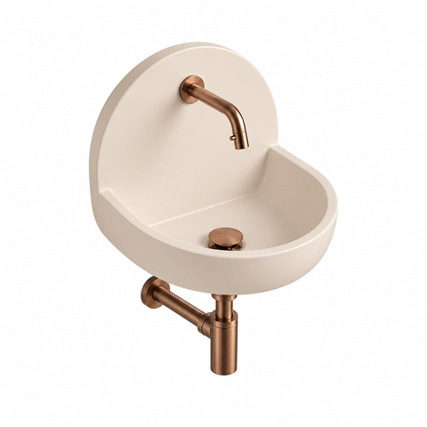 Saniclass Fuente fonteinset – halfrond – 46.5x35x43.2 cm – solid surface crème – geborsteld koperen kraan SW1587531