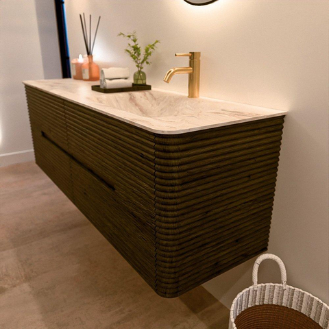 Mondiaz CIRO-DLUX Badkamermeubelset - 150x45x50cm - Solid surface wastafel Frappe - 1 wasbak Rechts - 1 kraangat - 4 lades - Shadow SW1532032