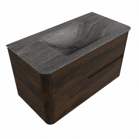 Mondiaz CIRO-DLUX Badkamermeubelset - 90x45x50cm - Solid surface wastafel Oza - 1 wasbak Midden - 1 kraangat - 2 lades - Walnut SW1530629