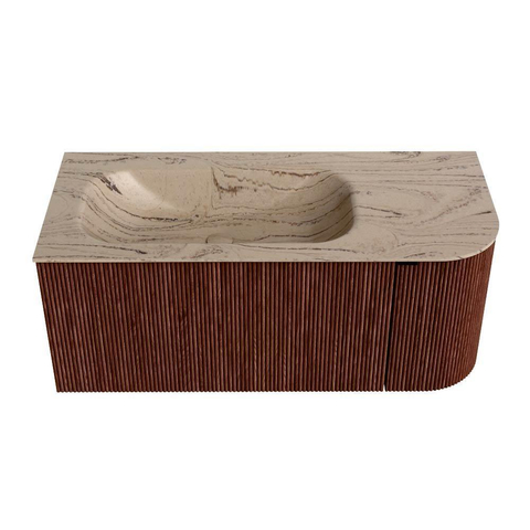 MONDIAZ KURVE-DLUX Meuble de salle de bains 105cm arrondi à droite couleur Ruby avec 1 tiroir et 1 porte. Lavabo BIG SMALL à gauche sans trou de robinet Arena. SW1431496