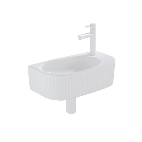 QeramiQ Fuente fonteinset – 40x21.5x12 cm – keramiek wit mat – kraangat rechts – mat witte kraan – geribbeld SW1233009