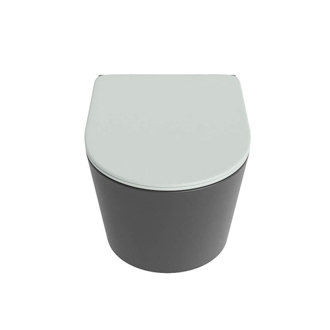 Mondiaz LAVIE hangtoilet – spoelrandloos – 36 x 53 cm – met softclose zitting – Dark grey (grijs), zitting Greey (lichtgroen/grijs) SW1208672