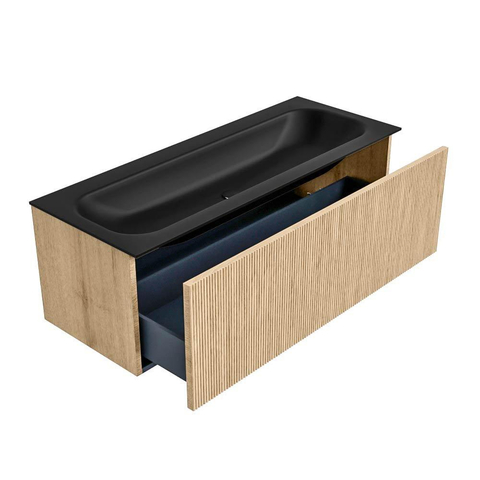 MONDIAZ KURVE Meuble de salle de bains 120 cm couleur Oak avec 1 tiroir. Lavabo BIG LARGE central 2 trous de robinet Urban. SW1138392