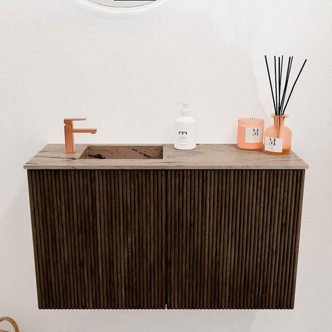 Mondiaz JOYA-DLUX Meuble de toilette 70cm - couleur Walnut - Vasque FAYE position Gauche 1 trou de robinet couleur Arena SW1424312