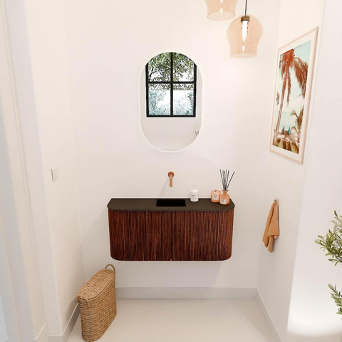 Mondiaz JOYA 93.2cm toiletmeubel - ronding links en rechts kleur Ruby - Wastafel FAYE positie Midden Zonder kraangat kleur Urban. SW1421914