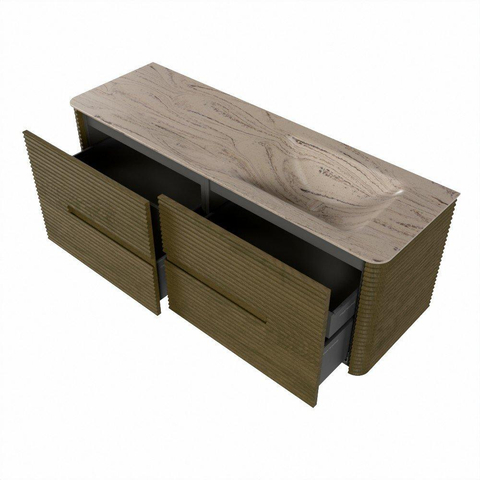 Mondiaz CIRO-DLUX Badkamermeubelset - 140x45x50cm - Solid surface wastafel Arena - 1 wasbak Rechts - zonder kraangaten - 4 lades - Dusk SW1533817
