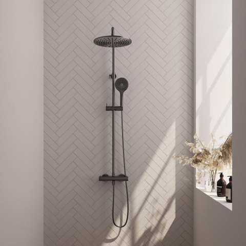 BRAUER Gunmetal Edition opbouw regendoucheset – Ø30 cm hoofddouche – glijstang – ronde handdouche – glijstang 145 cm SW1164726