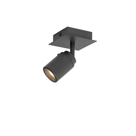 QAZQA Ducha Plafonnier de salle de bains - 10x10cm - 1 spot - IP44 - carré - noir mat SW1187256