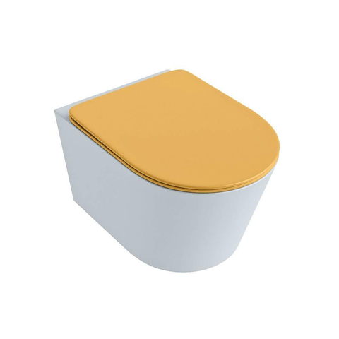Mondiaz LAVIE hangtoilet – spoelrandloos – 36 x 53 cm – met softclose zitting – Clay (lichtblauw/grijs), zitting Ocher (geel) SW1208661
