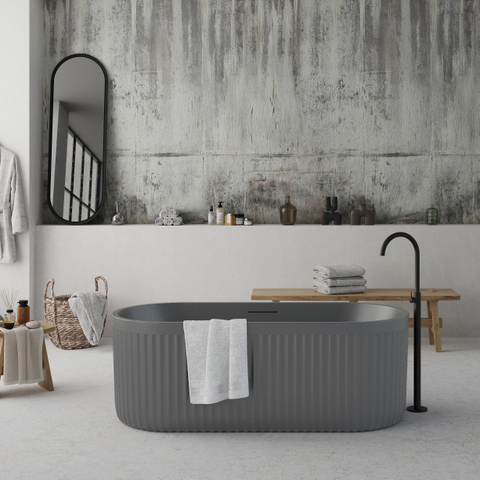 Ideavit Archtec Baignoire îlot - 170x75x60cm - Rock Texture - avec trop-plein - bonde clic clac - pieds réglables - Gris SW1220452