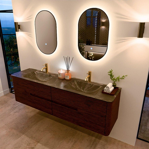 Mondiaz CIRO-DLUX Badkamermeubelset - 180x45x50cm - Solid surface wastafel Lava - 2 wasbak Dubbel - 2 kraangaten - 4 lades - Ruby SW1531607