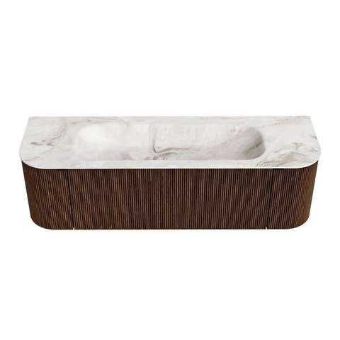 MONDIAZ KURVE-DLUX Meuble de salle de bains 150 cm avec module 25 Len R couleur Walnut avec 1 tiroir et 2 portes. Plan-vasque BIG MEDIUM central 1 trou de robinetterie couleur Frappe. SW1137423