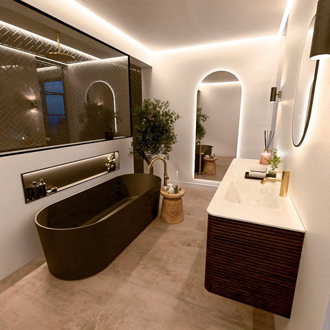 Mondiaz CIRO-DLUX Meuble de salle de bains - 170x45x50cm - Plan vasque en solid surface Opalo - 1 bassin à droite - 1 trou de robinet - 4 tiroirs - Noyer SW1530332