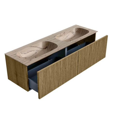 MONDIAZ KURVE-DLUX Meuble de salle de bains 150 cm couleur Dusk avec 2 tiroirs et 0 porte. Lavabo STOR SMALL Double sans trou de robinet Arena. SW1431428