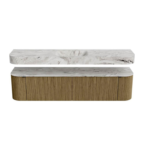 MONDIAZ THOR-DLUX Meuble de salle de bains - 190cm - arrondi gauche + droite - couleur Dusk - 2 tiroirs et 2 portes - Vasque suspendue CLOUD Milieu 1 trou de robinet - couleur Glace SW1466457