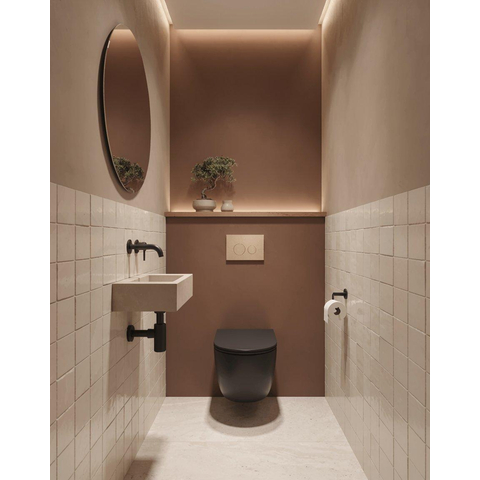 QeramiQ Dely Ensemble de toilette - réservoir encastré Qeramiq Flush - abattant 35mm - plaque de commande beige en plastique - boutons ronds - noir mat SW1578505