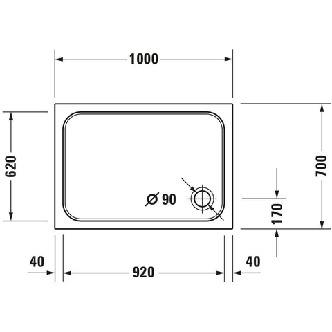 Duravit D-code Kunststof douchebak acryl rechthoekig - zonder paneel - 100x70cm - met afvoergat - diameter 90mm - wit 0295842