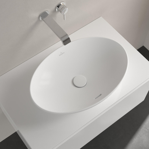 Villeroy & Boch Loop & Friends opzetwastafel - 56x38cm - zonder kraangat - met overloop CeramicPlus - Stone White (mat wit) SW644105